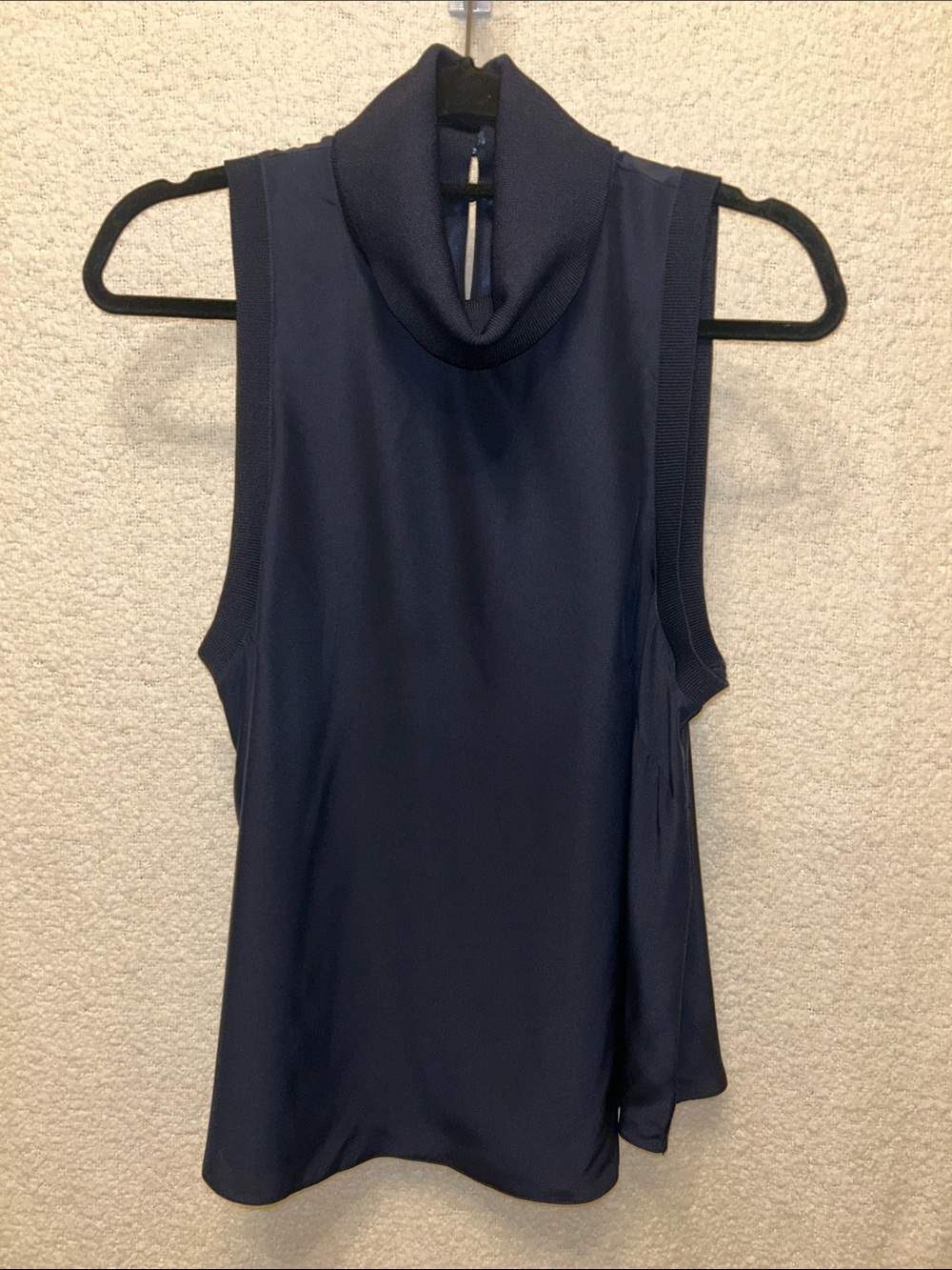 cinq a sept Silk Navy Sleeveless Mock Turtleneck Tank